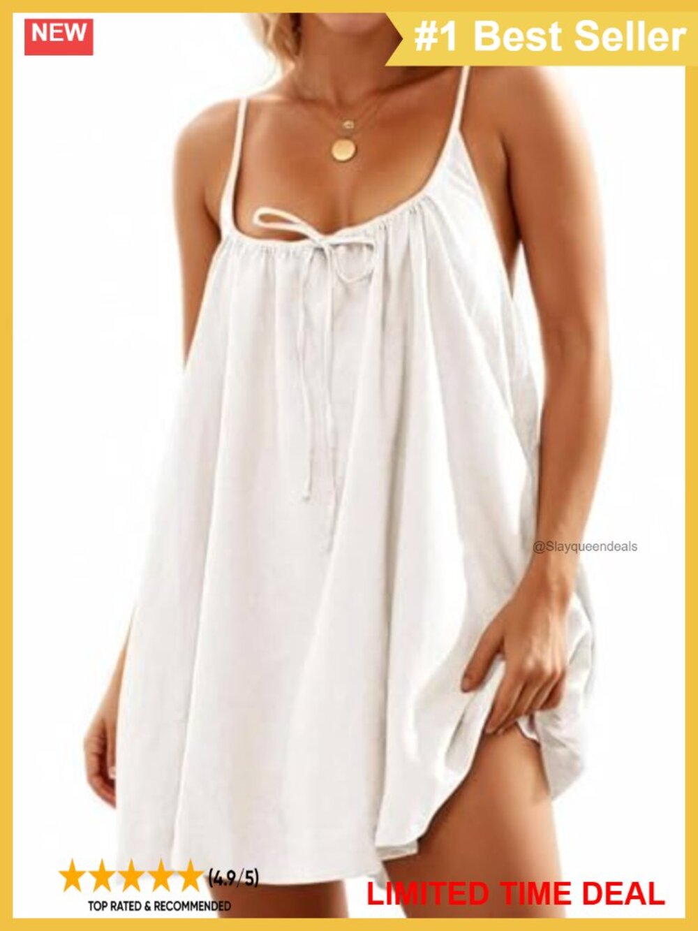 Linen Blend Mini Sundress Spaghetti Strap Sleeveless Beach Cover Up with Pockets